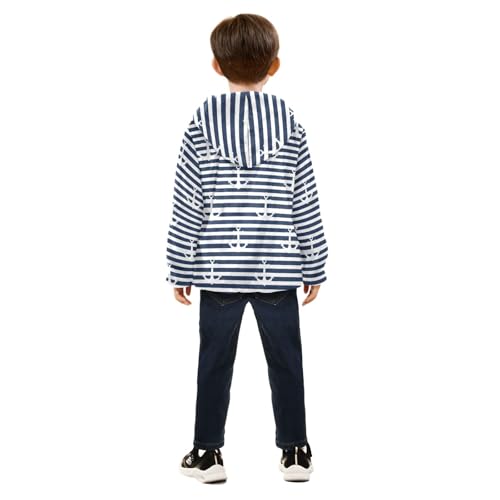 CHIFIGNO White Nautical Anchors Navy Stripes Toddler Snow Jacket Warm Winter Coat for Kids 3T4