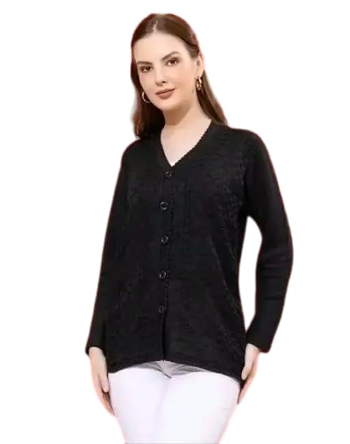 Winter Soft Knit Solid Black Button Closure Pullover for Women-picture-10