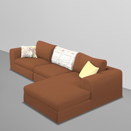 Image of Koza RHS 4 Seater L Shape Sofa Set for Living Room (Brown Fabric) Premium Fabric Sofa
