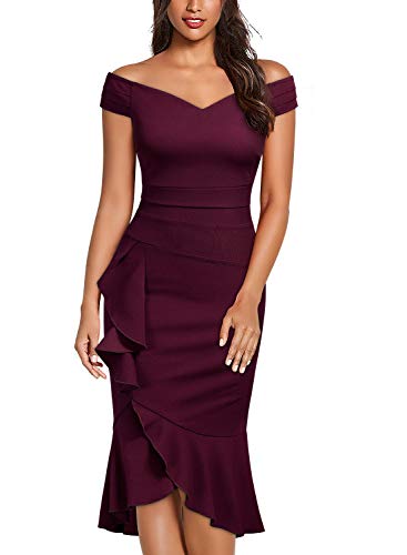 Miusol Lápiz Sin Hombros Sirena Fiesta Vestido para Mujer Borgoña L
