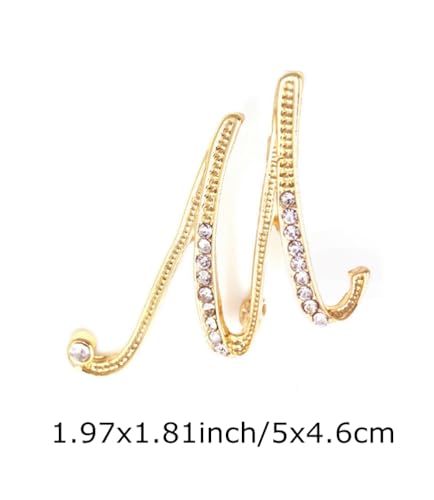 Image of vmcoatdu Women A-Z Initial Pins 26 Letters Pins Gold Plated Metal Brooches Clear Crystal Rhinestone Brooch Breastpin Badge