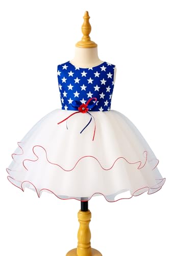 4th Of July Stars Independence Day White Tulle Fl - Red White Blue Knee Length Dress