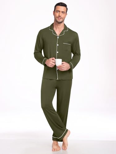 Men Modal Pajama Set Long Sleeve Pjs Button Down Sleepwear Soft Comfy Loungewear Sets 2 Piece Nightwear S-3XL2