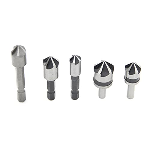 JAGTRADE 5 Pieces 5 Flute Counter Sink Drill Bit HSS 82 Degree Chamfering Bit Metal Woodworking Drilling Tool Accessories