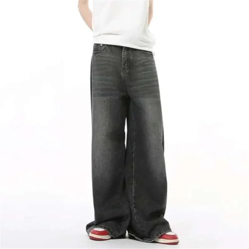 Men's Denim Pants Solid Color Korean Style Washing Straight Wide Leg Mopping Trousers3