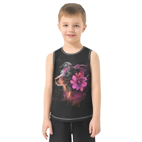 Boys Tank Top Shirts Dog Print Colorful Flower Sleeveless T-Shirts Crew Neck for Kids Clothing Children2