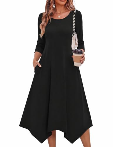 Image of Zeagoo Midi Dresses Women 2026 Dress 3 /4 Sleeve Casual Dresses with Pockets A Line Summer Beach Sundress