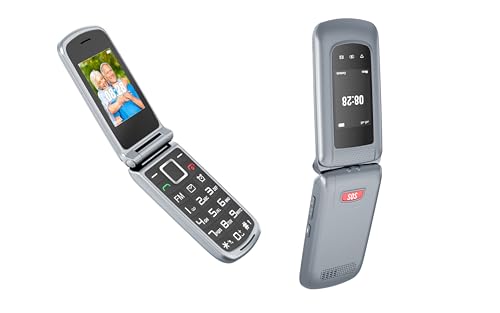 4G - Teléfono móvil para personas mayores con botones grandes, doble SIM, con base de carga, función de llamada de emergencia SOS, marcación rápida, linterna, radio FM, pantalla a color dual de 2,4 +