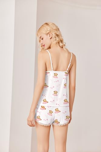 Image of Ekouaer Womens Pajama Sets Soft Lingerie Sleepwear 2 Piece Cami Shorts Set V Neck Pj Lace Nightwear