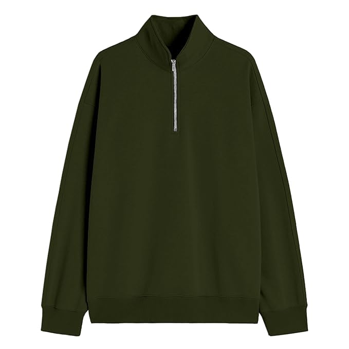 Image of Fleece Half Zip High Neck Loose Fit Sweatshirt for Men's