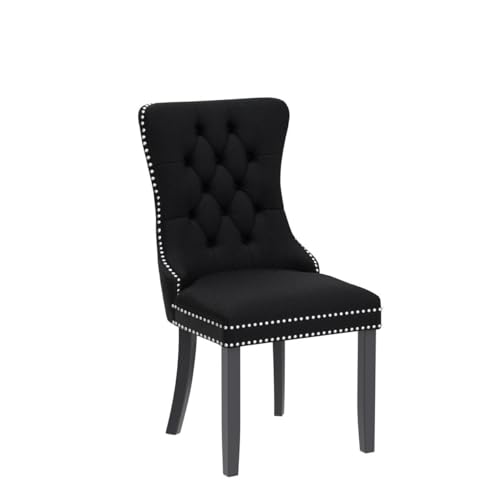 Image of Velvet Dining Chairs, Tufted Kitchen & Dining Room Chairs, Black, Set of 2