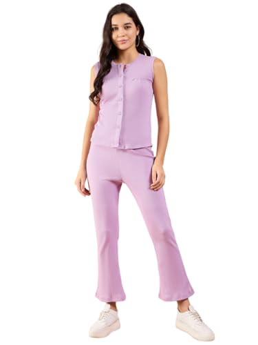 Image of Modeve Women Top Pant Button Closure Solid Print Co-Ord Set