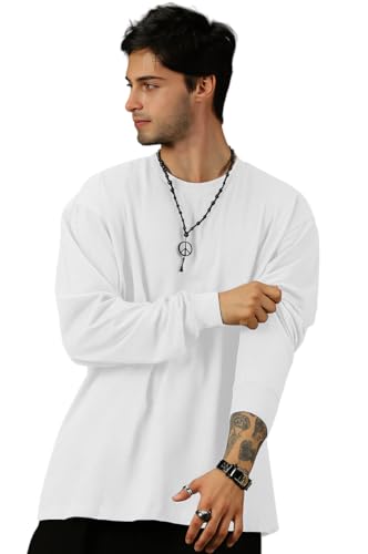 Image of Oversized Cotton Plain Full Sleeve Round Neck T Shirt for Men