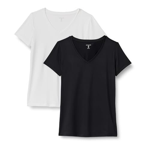 Image of Amazon Essentials Women's Active Quick Dry Tech Stretch Short-Sleeve V-Neck T-Shirt (Available in Plus Size), Pack of 2