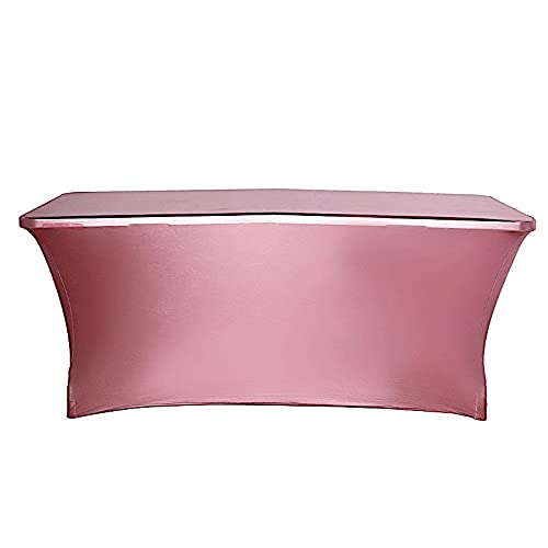 BalsaCircle 6 feet Rose Gold Fitted Spandex Tablecloth Metallic Table Cover Wedding Party Events Decorations Home Catering Supplies