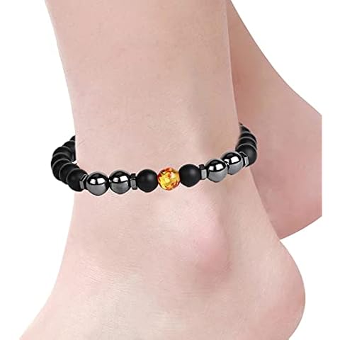 MISOYER Black Obsidian Slimming Anklet, Feng Shui Good Luck Bracelet, Anklet Bracelet For Women Beaded Stone Healing Energy Crystal Beach Foot Jewelry Adjustable Cover