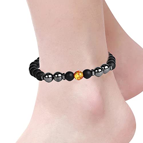 XIAOYEZI Pulsera de obsidiana Negra - Pulseras de Buena Suerte Feng Shui para Hombres y Mujeres | Tobillera Pulsera para Mujer Piedra con Cuentas energía curativa Cristal Playa pie joyería Ajustable Cover