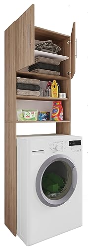 VCM Waschmaschinenschrank, Praktischer Überbauschrank mit viel Stauraum, Maße ca. B. 64 x H. 190 x T. 25 cm, Waschmaschinenregal für Bad und Waschküche, Waschmaschinenüberbauschrank- Jutas