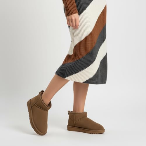 Image of CUSHIONAIRE Hip-3 Genuine Suede Leather Ankle Boots for Women - Pull On Cozy Faux Fur Boots Womens Shoes with Comfortable Memory Foam