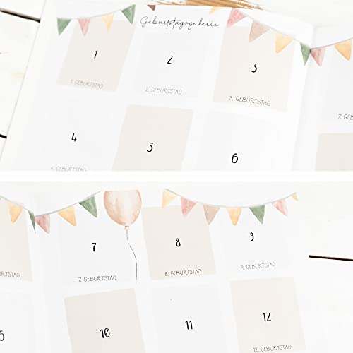 Geburtstagsbuch Erinnerungsalbum – Meine Geburtstage von 1 bis 12, Geschenk zum 1 Geburtstag für Mädchen und Jungs, DIN A5