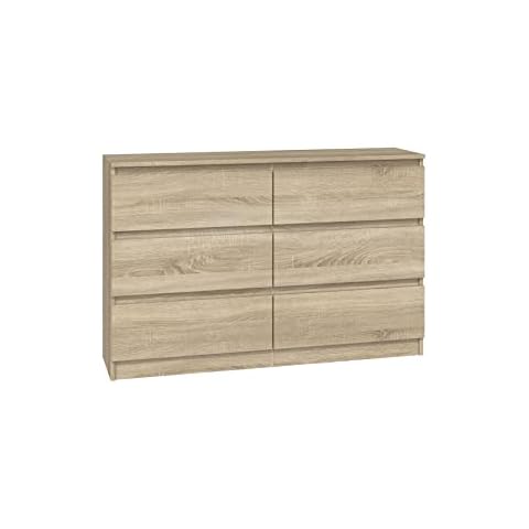 ADGO Malwa M6 120 Kommode mit 3 Schubladen 120x30x77cm, Schrank für Kleidung, Möbel für Wohnzimmer, Kleiderschrank, Klassischer Schrank mit Regalen, Tief Freistehend Platzsparend Cover