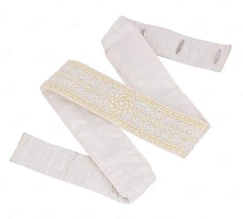 Fashions White Pearl Kamarband Maggam Work Cloth Waist Hip Belt Streachable Kamarpatta Lehenga Sontada Belt Aari Work Belt Saree Kamarbandh Vaddanam For Wedding (Medium, White)