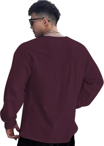 Image of CHKOKKO Men's Polyester Oversized Fit Oversized Solid Round Neck Full Sleeve Tshirts