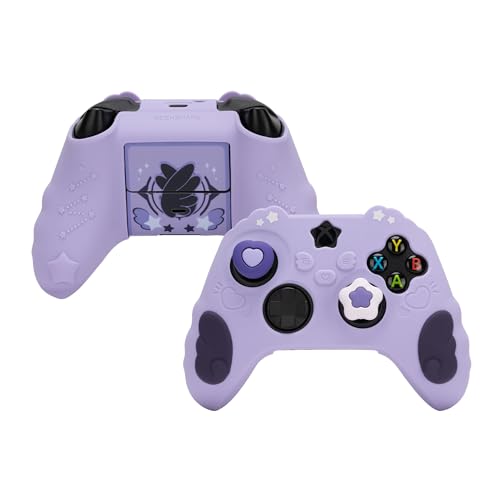 GeekShare Controller Skin Set für Xbox Weiche Silikon-Schutzhülle Haut Hülle Kompatibel mit Xbox Series X Controller mit 2 Daumengriffkappen und 2 Aufklebern - Star Wings Series - Lila