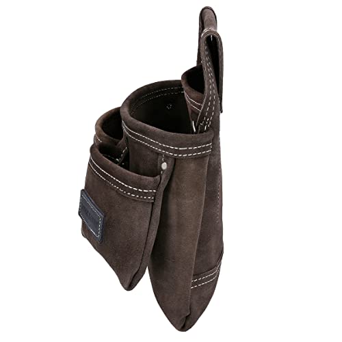 TOUGH MASTER Leather Tool Pouch, 4 Multi Pockets Suede Buffalo Leather Tool Work Pouch DIY Organiser For Builders, Carpenters, Gardeners, Electricians Brown 3 TOUGH MASTER Leather Tool Pouch, 4 Multi Pockets Suede Buffalo Leather Tool Work Pouch DIY Organiser For Builders, Carpenters, Gardeners, Electricians Brown - Image 3