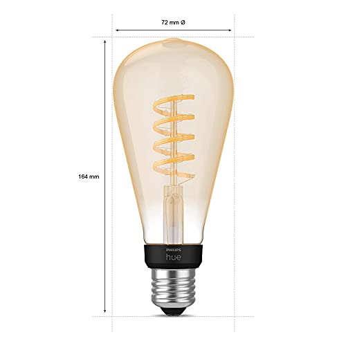 Philips Hue White Ambiance E27 Filament Große Edison (550 lm), dimmbare LED Lampe für das Hue Lichtsystem mit warm- bis kühlweißem Licht, smarte Lichtsteuerung über Sprache und App, 1er Pack 4