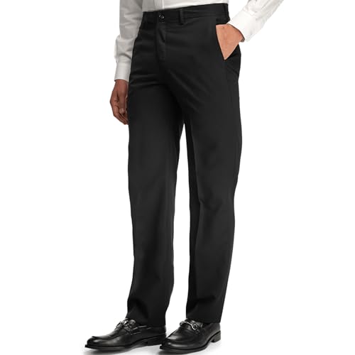 Men's Wrinkle-Resistant Dress Pants No-Iron Classic Fit Hidden Comfort Waistband Work to Weekend Trousers2