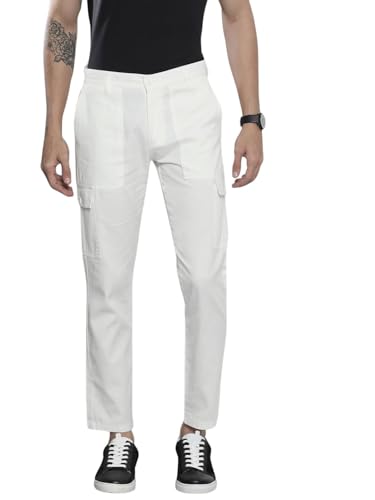 Image of The Indian Garage Co Men Slim Fit Solid Mid-Rise Cargos