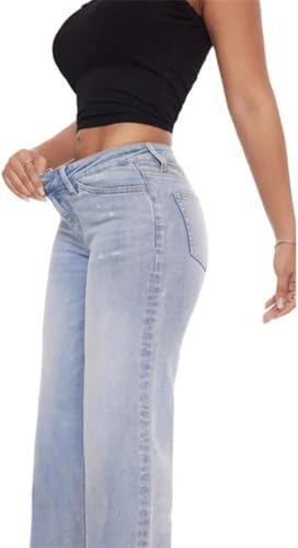 Valvari Jeans, Valvari Mid-Low Rise Stretch Jeans, Tummy Control Baggy Straight Leg, Slim and Fashionable4