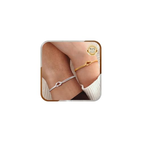 J.Fée 2 Artikel Armband Damen Silber 925, 14K Knoten Armband Gold, Partner Armbänder, Schmuck Damen Jewelry, Freundschaftsarmbänder, Paare Geschenke für Männer, Geschenke für Frauen Weihnachten