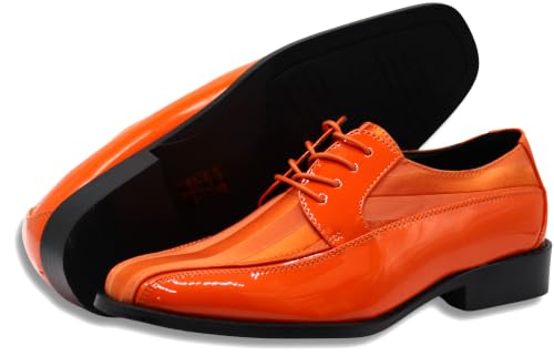 BMY Men's Striped Satin Matching Patent Upper Oxfords Formal Dress Shoes (11 D(M) US, Orange)
