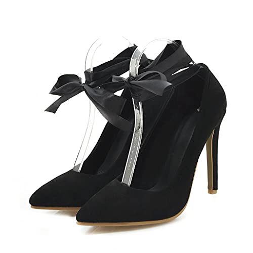 Shinelly Women Stiletto Pumps High Heels Pointed Toe Lace Up Pump2