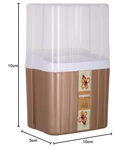 Nayasa Plastic Castle Cutlery Stand | Big | Utensils Holder with Compartments & Drip Tray | Spoon, Fork, Knife & Chopstick Organizer | Tabletop & Kitchen Storage Rack | Brown