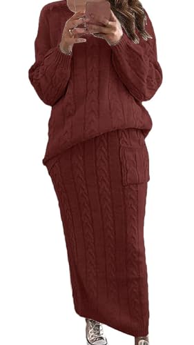 Image of utcoco Womens Sweater Sets Winter Chunky Cable Knit 2 Piece Outfits Sweater Skirt Set
