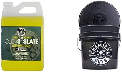 Chemical Guys CWS803BB Basic Car Wash & Bucket Bundle - Clean Slate Deep Surface Cleaning Car Wash Soap, 128 oz (1 Gallon), Citrus Scent + Heavy Duty Smoked Obsidian Black Detailing Bucket (2 Items)