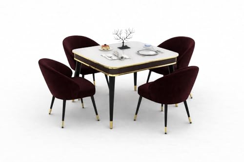 Image of WOODEN SPACE 4 Seater Wooden Dining Table Set | Urban Marble Top Dining Table with Chairs for Dining Room & Kitchen (Modern Classic Maroon) (42 x 42 x 30 inch)