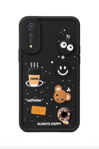 Image of Bintage Cute Fun Ball | Taddy Cartoon 3D Smiley Coffee Cup | Milk Donut | Full Protection Rubber Back Cover Compatible for Vivo V1907 / Vivo S1 - Black