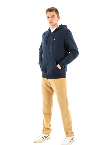 Tommy Jeans Sweat à Capuche Zippé Homme Flag Zip Thru avec Capuche, Bleu (Dark Night Navy), XL