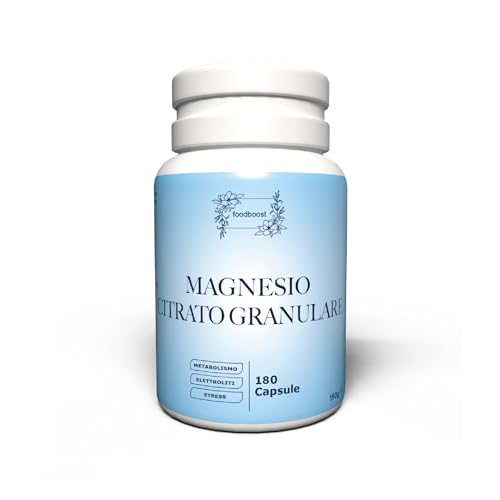 foodboost Citrato de Magnesio Granular 1700 mg - 180 Cápsulas Veganas (3 Meses) - Excelente biodisponibilidad, Fácil absorción - Energía, Cansancio - Sin Gluten - Made in Italy
