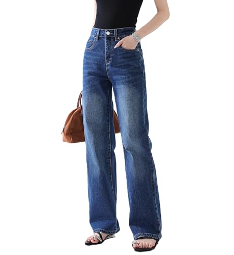 High Waisted Jeans for Women Straight Leg Stretchy Trendy Baggy Casual Lady Basic Wide Leg Denim Pants