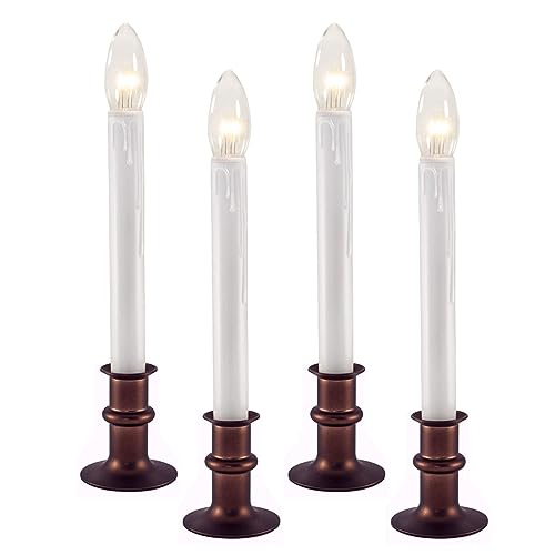 Image of Ultra Bright Battery Operated LED Window Candles Antique Bronze | Automatic Timer, Metal Base, Adjustable Height, Flameless Christmas Window Sill Lights, 4-Pack