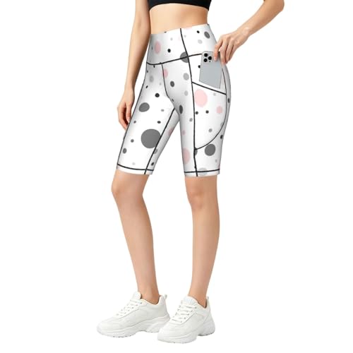 Short de sport taille haute imprimé pois rose blanc avec poches