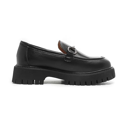 Image of Chunky Loafers Women Platform Loafers for Women Chunky Heel Lug Sole Loafers for Women Slip ons Round Toe