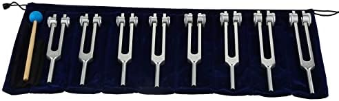 Chakra Tuning Forks Set, Tuning Forks of 8, 7 Chakra + 1 Soul Purpose Weighted Tuning Forks for DNA Healing, Sound Therapy, Yoga, Meditation with Silicone hammer, Bag, Cleaning cloth