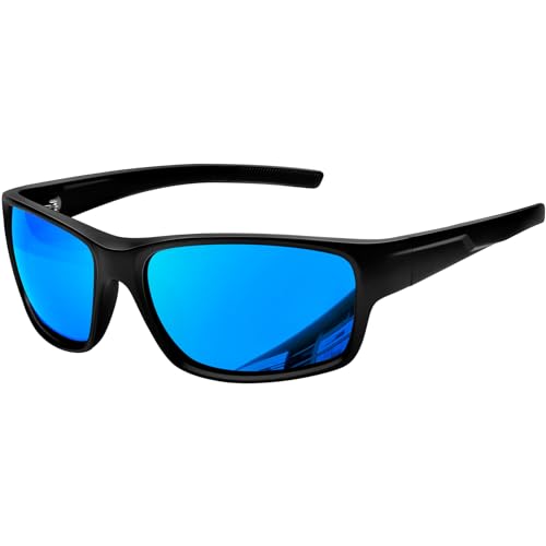 KANASTAL Gafas de Sol Polarizadas Deportivas Hombre Azul Espejo Mujer Deporte Curvas Retro Ciclismo Running Sport Blue Sunglasses UV400   Montura Mate Negras Lentes Azul