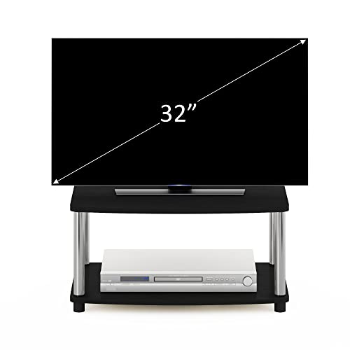 Image of Furinno Turn-N-Tube No Tools 2-Tier Elevated TV Stand, Stainless Steel Tubes, Americano /Chrome, 13191AMSS